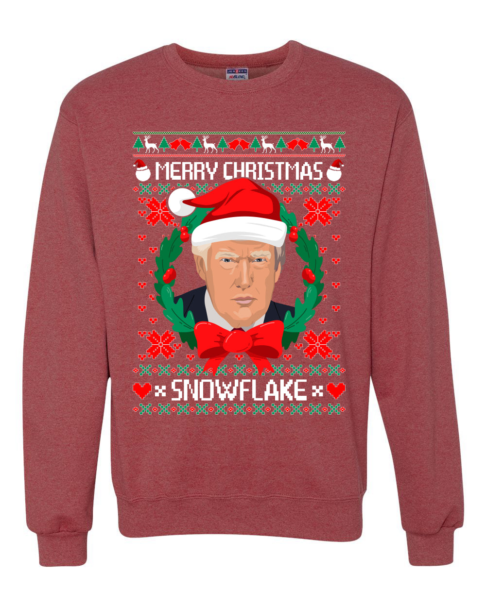 Funny Ugly Xmas Holiday Crewneck Sweater Sweatshirt Trump Merry Christmas Snowflake Ugly Christmas Sweater Unisex Crewneck Sweatshirt