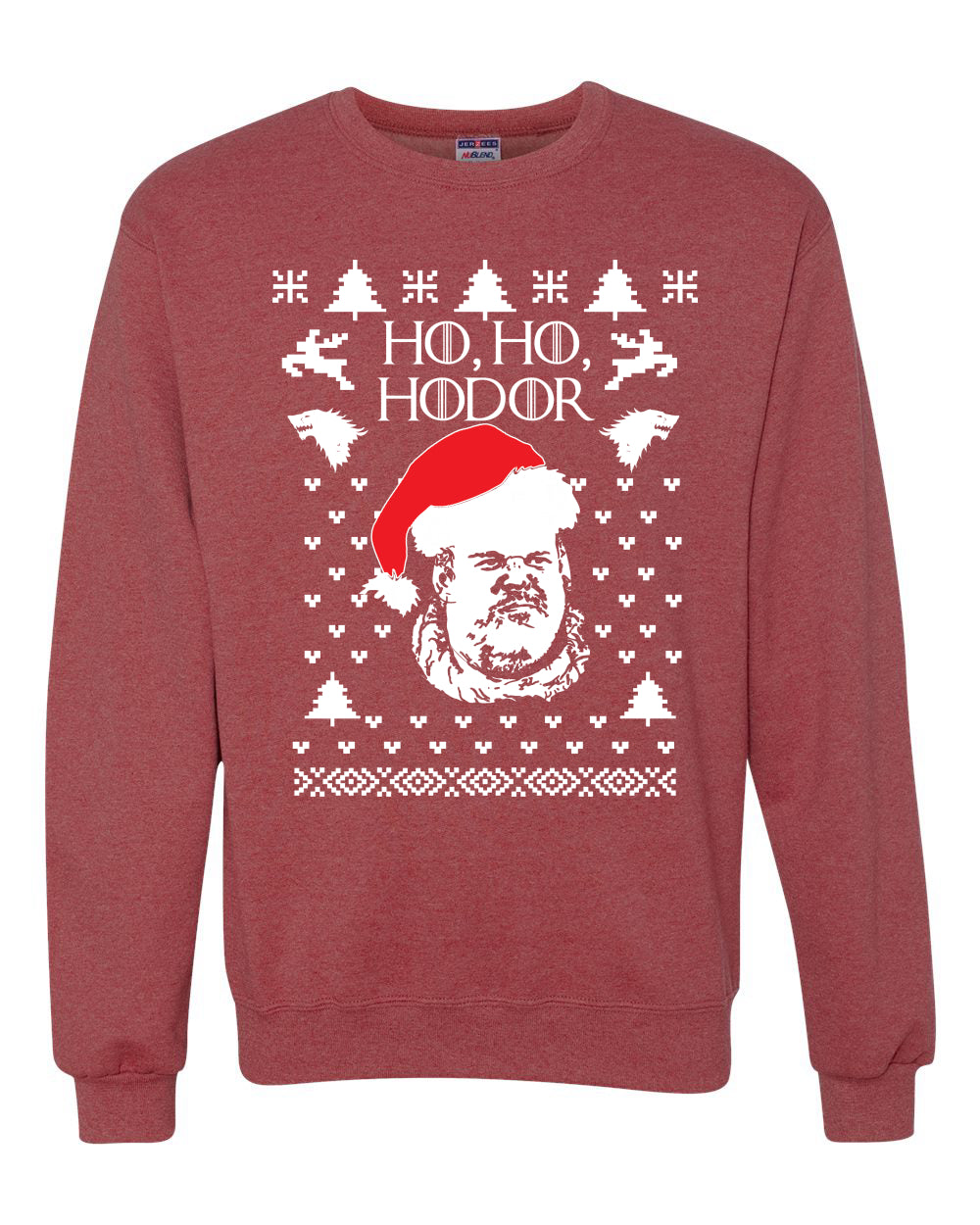 Unisex Graphic GoT Ugly Xmas Crewneck Sweater, "Ho Ho Hodor" Ugly Christmas Sweater Unisex Crewneck Sweatshirt