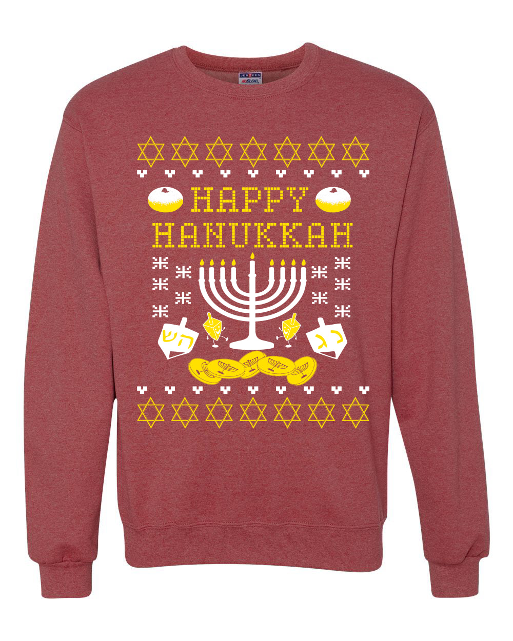 Men's Graphic Ugly Xmas Sweater, T-Shirt, Happy Hanukkah Ugly Christmas Sweater Unisex Crewneck Sweatshirt