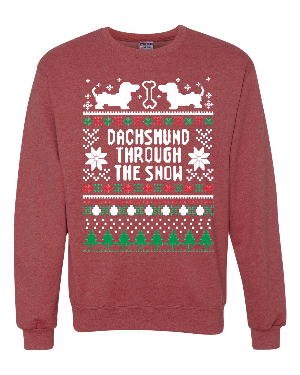 Graphic Daschund Through The Snow Christmas Wild Bobby Ugly Christmas Butcher Apron BBQ Grilling, Kitchen Cooking Ugly Christmas Sweater Unisex Crewneck Sweatshirt