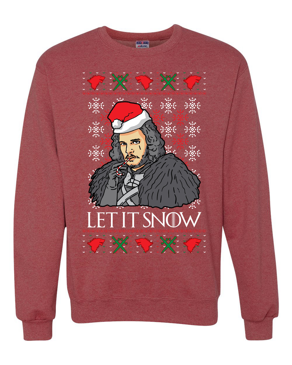 Full Color Men's Ugly Christmas Sweater T-Shirt GoT "Let It Snow Jon Snow" Ugly Christmas Sweater Unisex Crewneck Sweatshirt