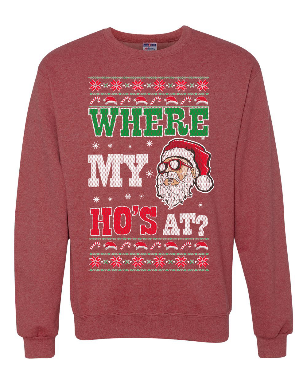 Women's Graphic Ugly Sweater for Christmas Long Sleeve Shirt Wild Bobby "Where My Hos at Santa?" Ugly Christmas Sweater Unisex Crewneck Sweatshirt