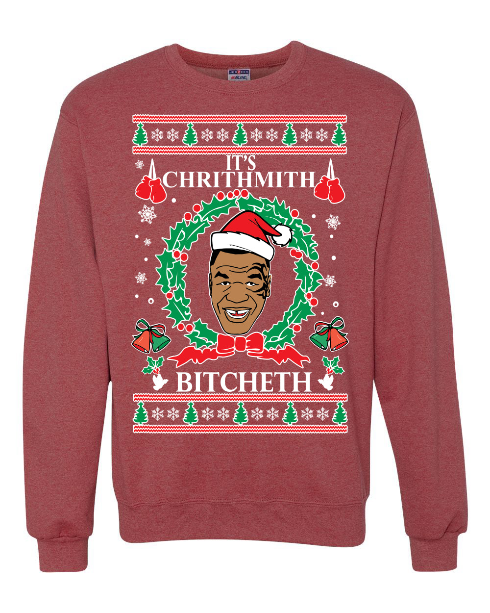Crewneck Ugly Holiday Unisex Graphic Sweater Tyson Lisp "It's Chrithmith Bitcheth" Ugly Christmas Sweater Unisex Crewneck Sweatshirt
