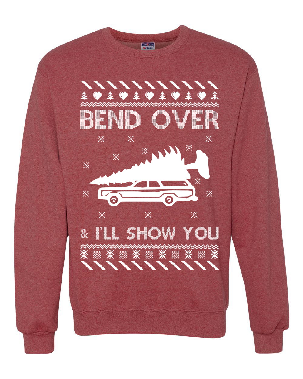 Unisex Ugly Xmas Sweater Graphic T-Shirt, "Bend Over and I'll Show You", Wild Bobby Ugly Christmas Sweater Unisex Crewneck Sweatshirt