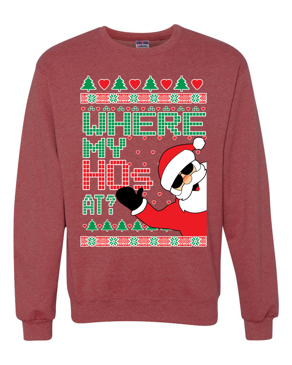 Women's Ugly Sweater for Christmas Long Sleeve Shirt "Santa Where My Hos At?" Ugly Christmas Sweater Unisex Crewneck Sweatshirt