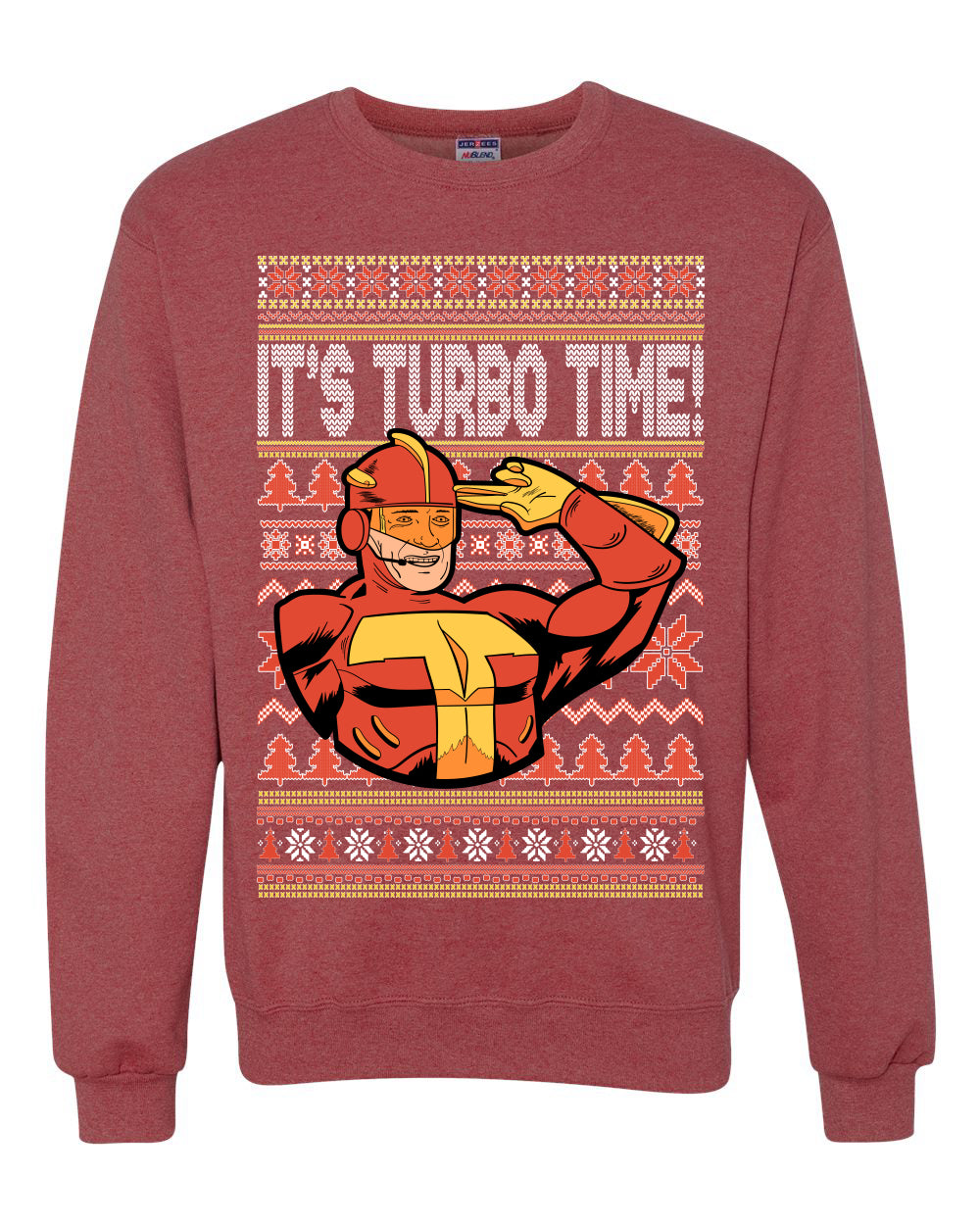 Unisex Ugly Xmas Graphic Crewneck Sweater Sweatshirt Turboman It's Turbo Time! Ugly Christmas Sweater Unisex Crewneck Sweatshirt