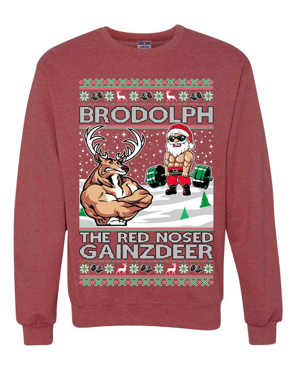 Unisex Ugly Graphic Xmas Crewneck Sweater Sweatshirt Brodolph Santa Working Out Gym the Red Nosed Gainzdeer Wild Bobby Ugly Christmas Sweater Unisex Crewneck Sweatshirt
