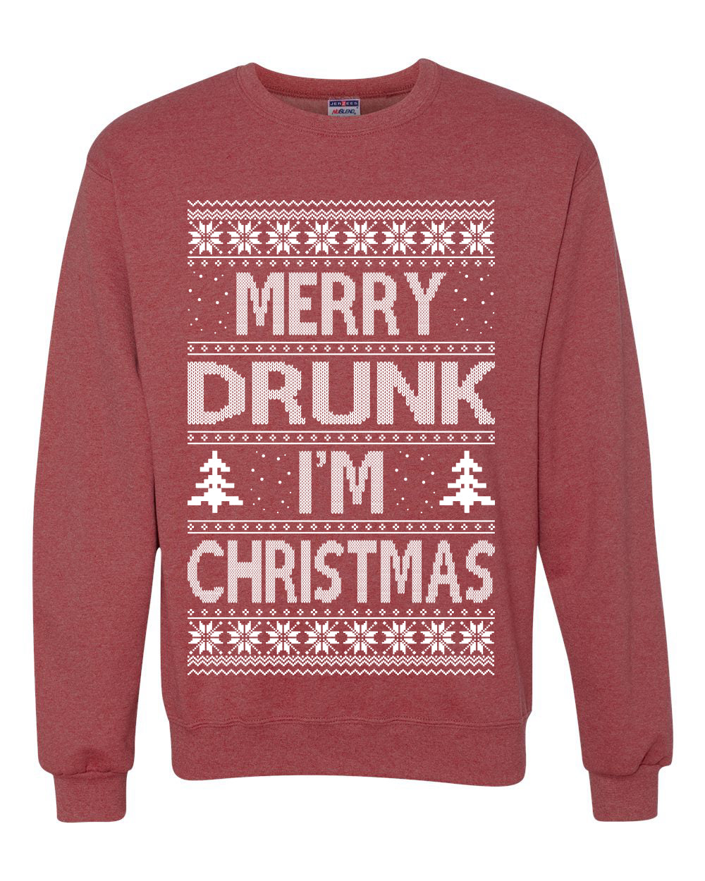 Unisex Graphic Funny Ugly Xmas Sweater Crewneck Sweatshirt, Merry Drunk I'm Christmas, Wine Beer Drinking, Shark & Hammer Ugly Christmas Sweater Unisex Crewneck Sweatshirt