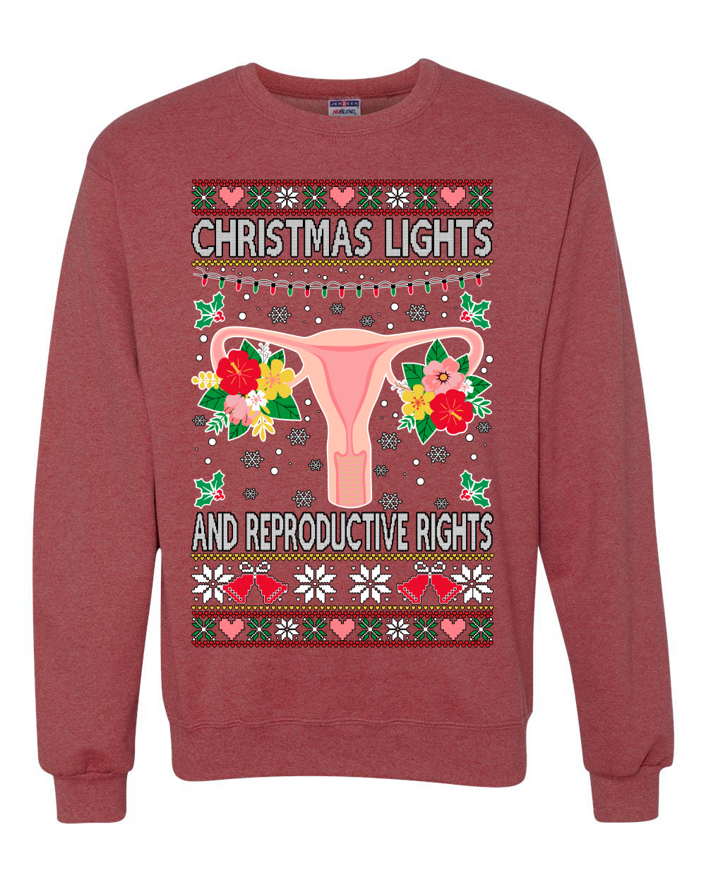 Ugly Christmas Sweater Graphic Unisex Sweatshirt, Christmas Lights & Reproductive Rights Ugly Christmas Sweater Unisex Crewneck Sweatshirt