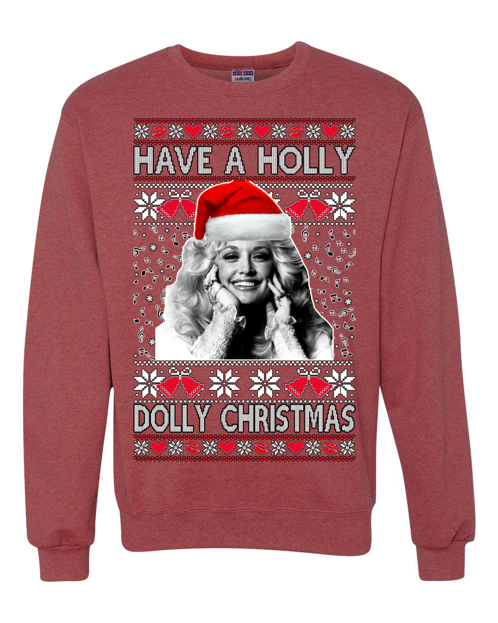 Unisex Ugly Xmas Crewneck Sweater Sweatshirt, "Have a Holly Dolly Christmas", Shark & Hammer Ugly Christmas Sweater Unisex Crewneck Sweatshirt