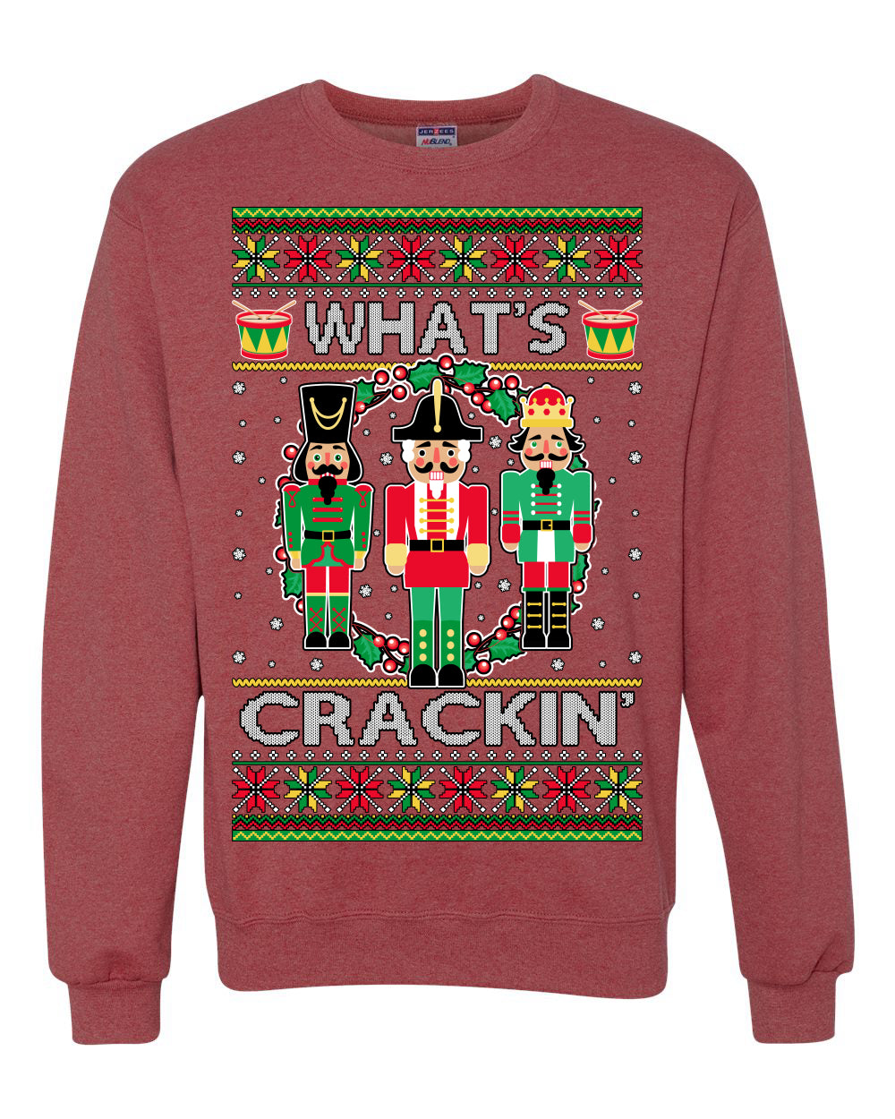 Funny Meme Ugly Xmas Holiday Sweater Graphic Crewneck Sweatshirt What's Crackin' Nutcracker Ugly Christmas Sweater Unisex Crewneck Sweatshirt