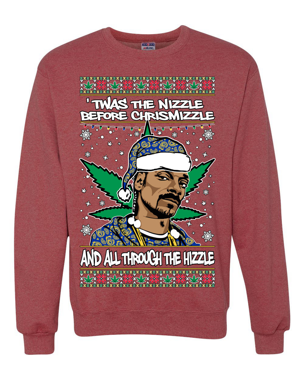 Ugly Crewneck Christmas Sweater "'Twas The Nizzle Before Chrismizzle" Shark & Hammer Snoop Xmas Ugly Christmas Sweater Unisex Crewneck Sweatshirt