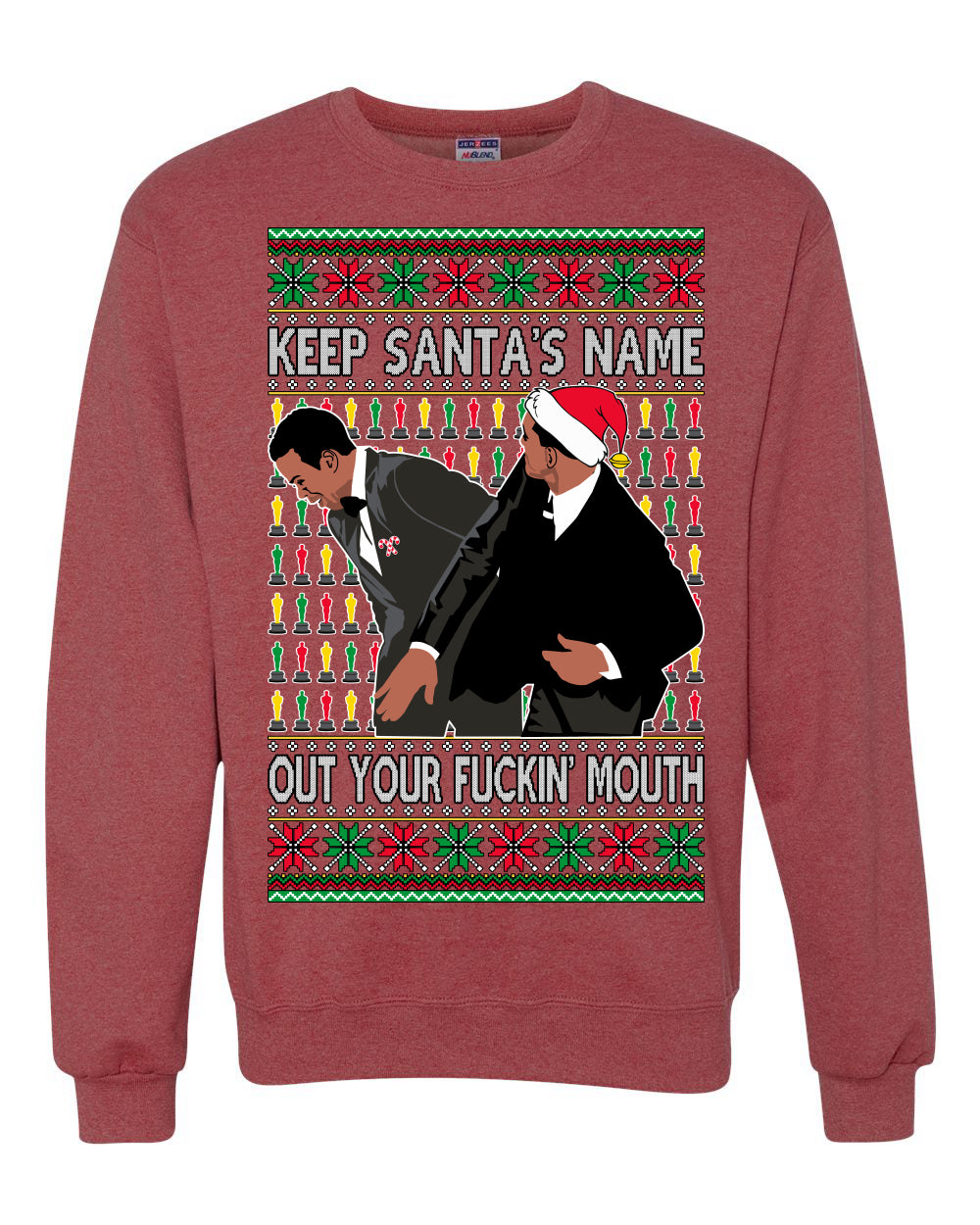 Unisex Graphic Meme Ugly Christmas Crewneck Sweater Sweatshirt, Will Smith Slapping Chris Rock, Wife, Award Show Joke, Shark & Hammer Ugly Christmas Sweater Unisex Crewneck Sweatshirt