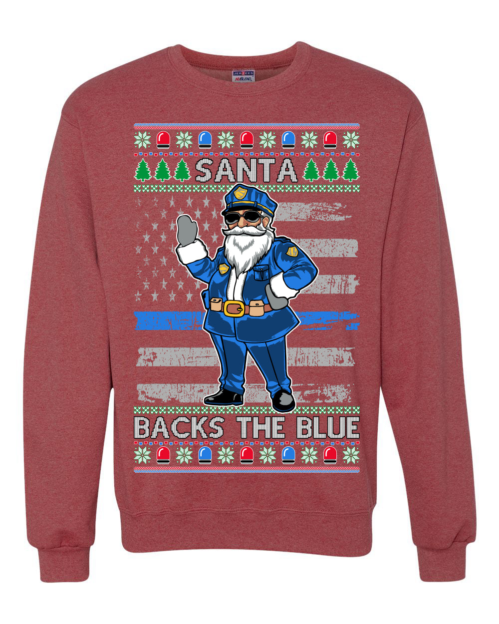 Santa Backs the Blue, Christmas Gifts, Funny Xmas Gift Idea, Ugly Christmas Sweater Unisex Crewneck Sweatshirt