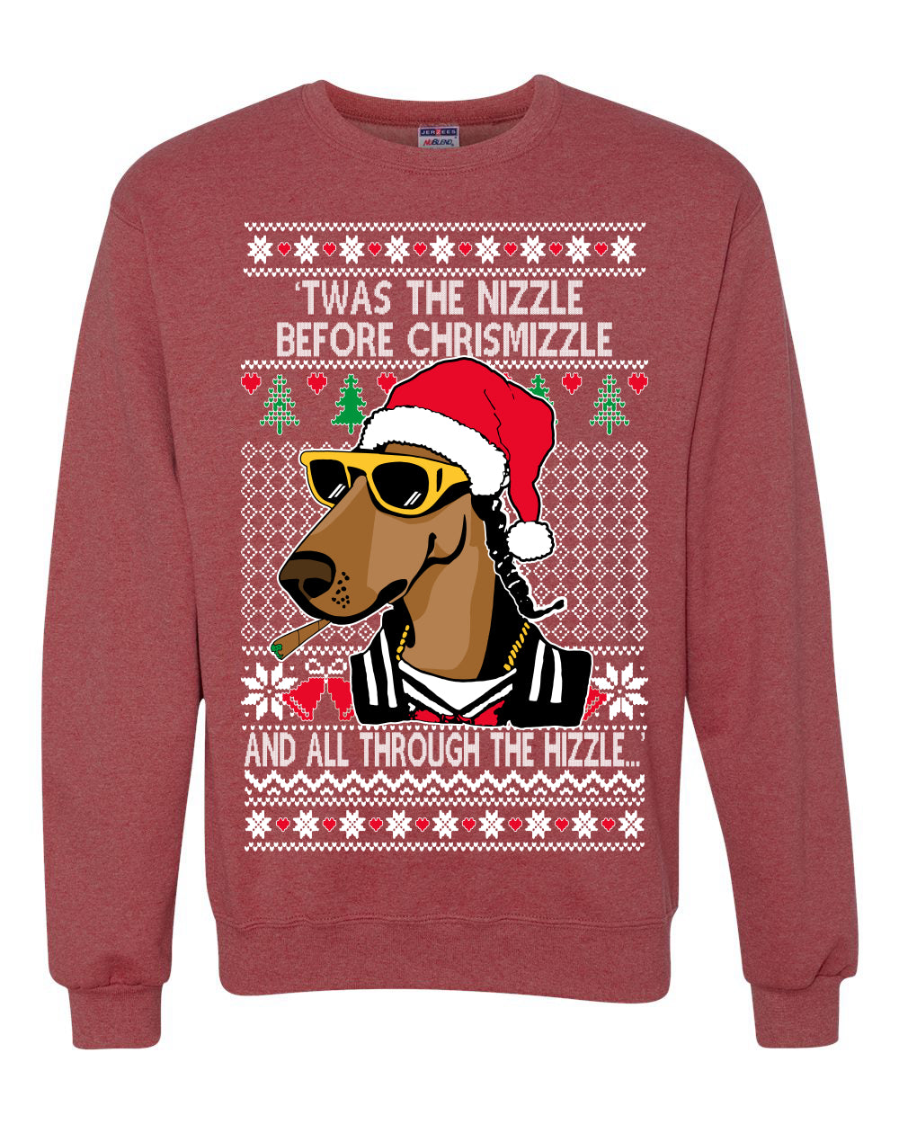 Twas The Nizzle Before Chrismizzle Gangster Dogg Rapper, Christmas Gifts, Funny Xmas Gift Idea, Ugly Christmas Sweater Unisex Crewneck Sweatshirt