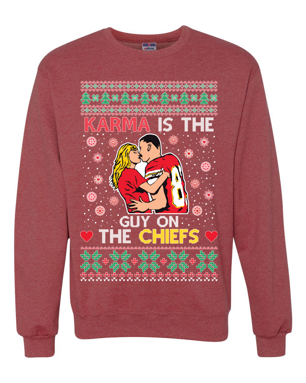 Karma is the Guy on the Football Team, Christmas Gifts, Funny Xmas Gift Idea, Ugly Christmas Sweater Unisex Crewneck Sweatshirt
