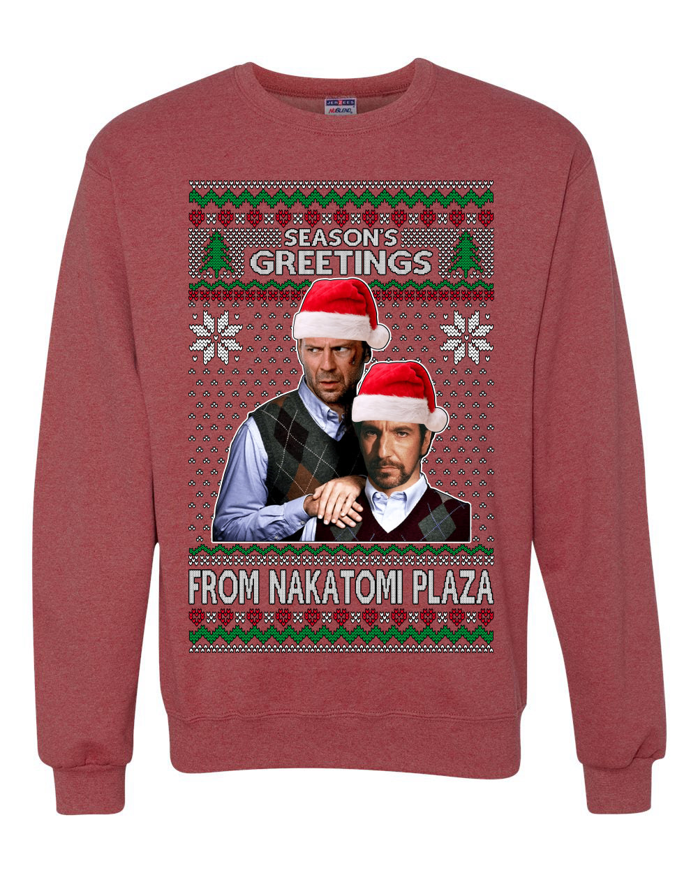 Nakatomi Plaza Season's Greeting, Christmas Gifts, Funny Xmas Gift Idea, Ugly Christmas Sweater Unisex Crewneck Sweatshirt
