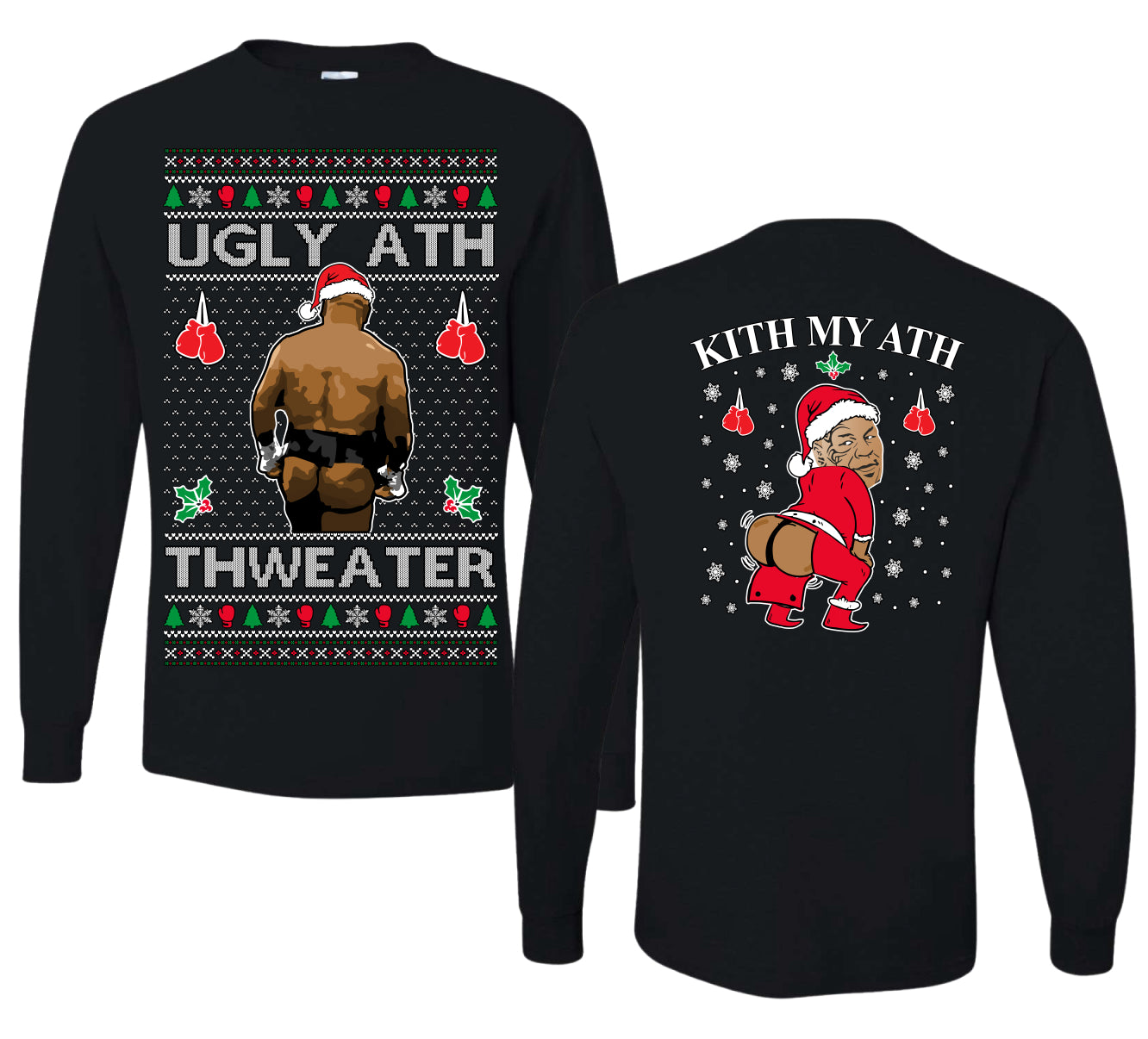 Ugly Ath Sweater Merry Chrithmith, Mike Tyson Viral Ugly Boxing Fight Meme Men Women Funny Ugly Christmas Sweater Front and Back