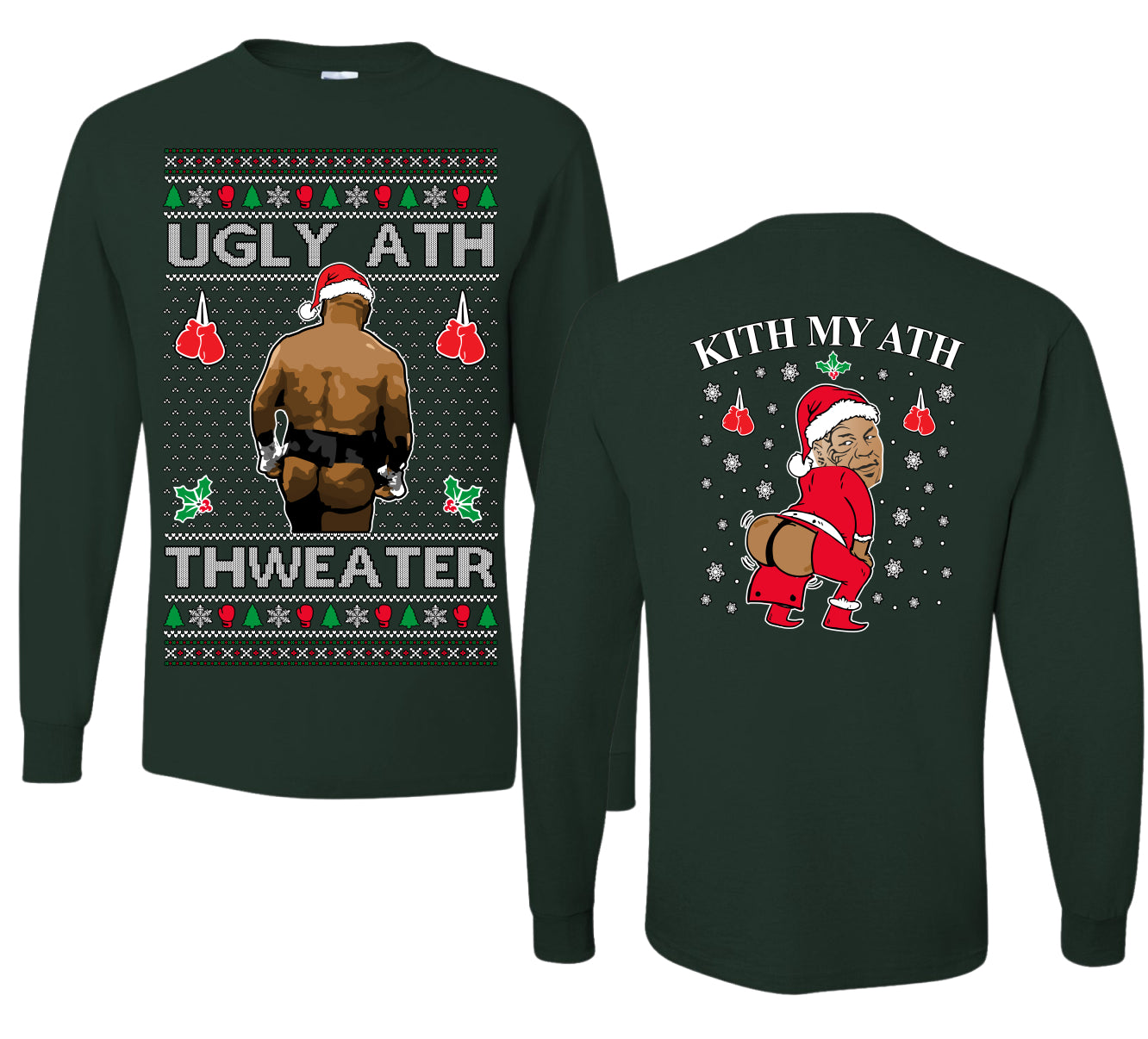 Ugly Ath Sweater Merry Chrithmith, Mike Tyson Viral Ugly Boxing Fight Meme Men Women Funny Ugly Christmas Sweater Front and Back