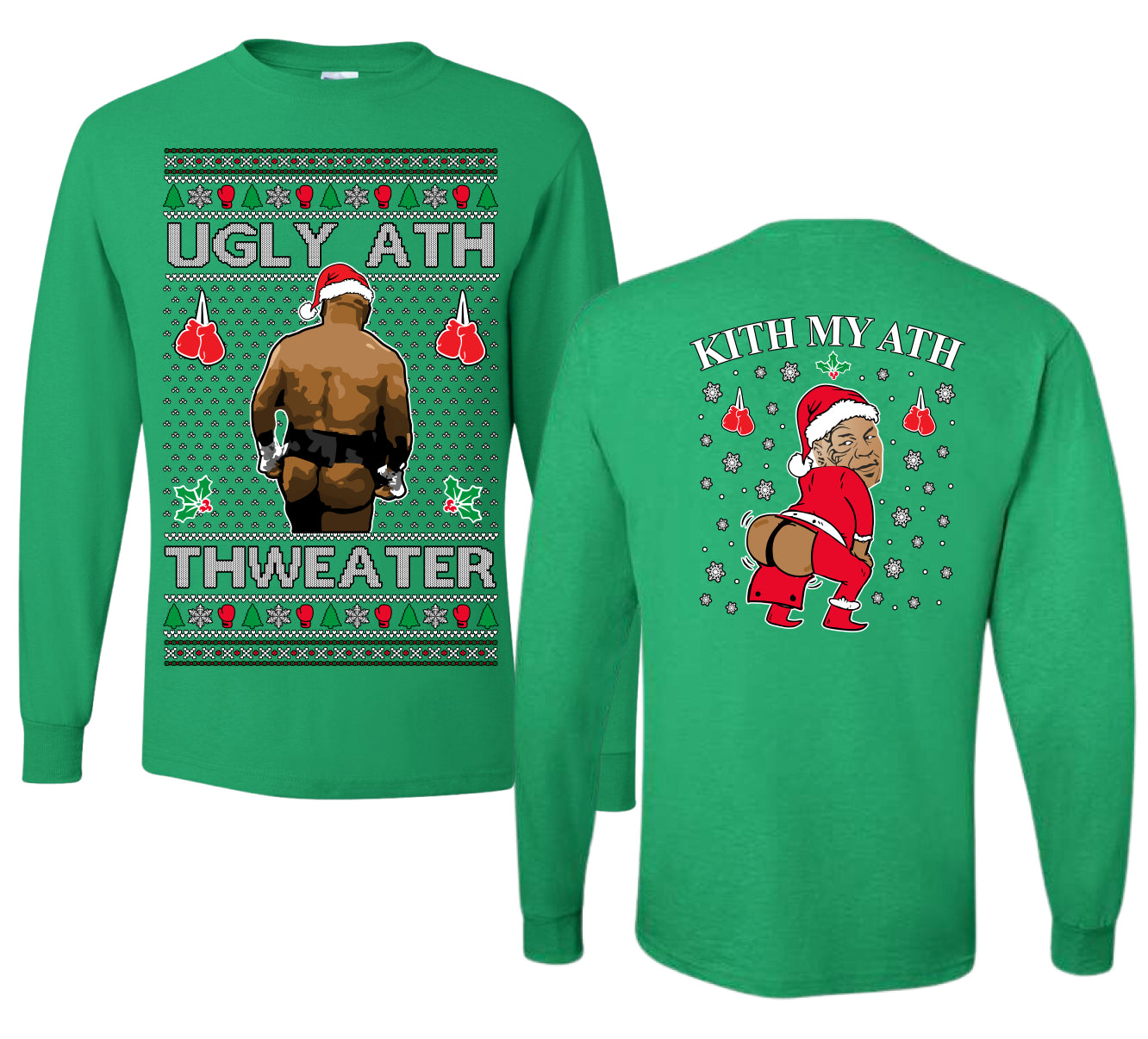 Ugly Ath Sweater Merry Chrithmith, Mike Tyson Viral Ugly Boxing Fight Meme Men Women Funny Ugly Christmas Sweater Front and Back