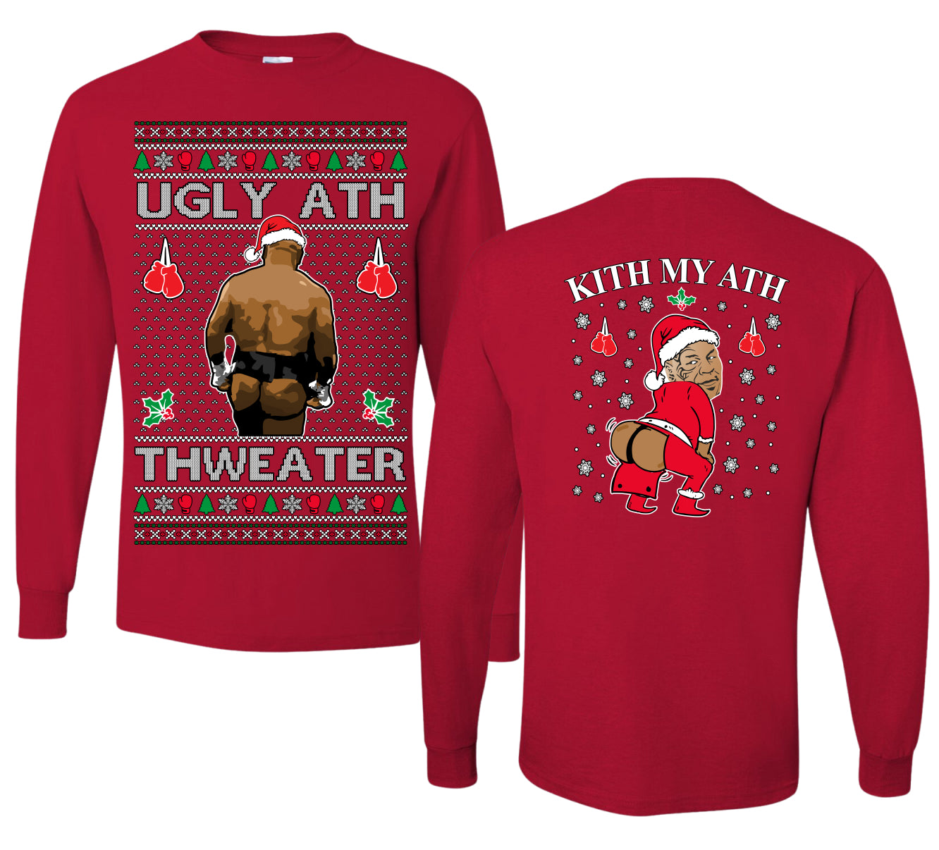 Ugly Ath Sweater Merry Chrithmith, Mike Tyson Viral Ugly Boxing Fight Meme Men Women Funny Ugly Christmas Sweater Front and Back