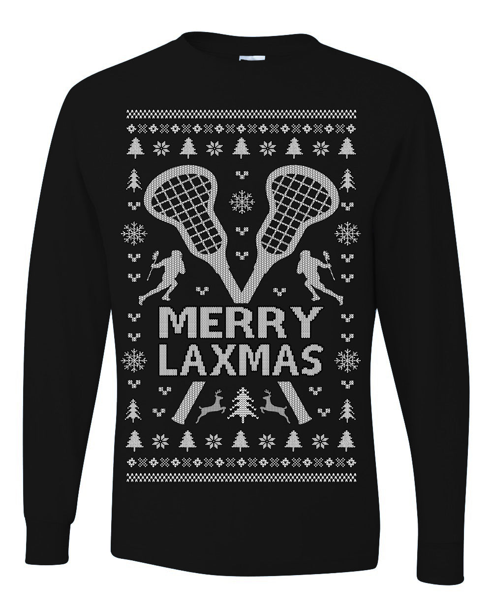Merry Laxmas Funny Lacrosse Sports LAX, Teen Sport Player Boys Girls Adult Pun Ugly Christmas Sweater Ugly Christmas Mens Long Sleeve Shirt