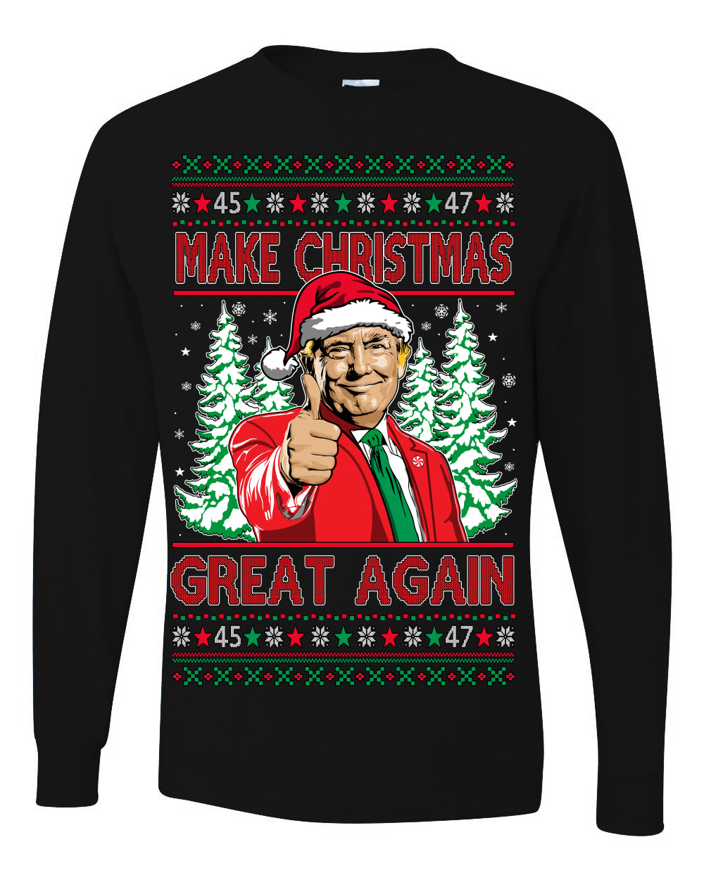 Make Christmas Great Again, Santa Claus Donald Trump, JD Vance 2024 Election Funny Political Conservative Republican Men Women Ugly Christmas Sweater Ugly Christmas Mens Long Sleeve Shirt