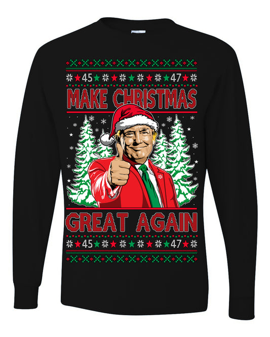 Make Christmas Great Again, Santa Claus Donald Trump, JD Vance 2024 Election Funny Political Conservative Republican Men Women Ugly Christmas Sweater Ugly Christmas Mens Long Sleeve Shirt
