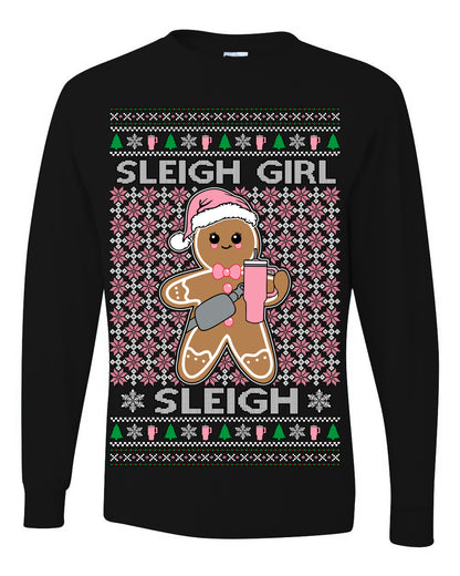 Sleigh Girl Sleigh Funny Trendy Pop Girly Sling Bag Coffee Cup Ugly Christmas Sweater Ugly Christmas Mens Long Sleeve Shirt