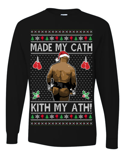 Made My Cath Kith My Ath, Funny Mike Tyson Cash Money Viral Kiss My Ass Boxing Fight Meme, Men Women Ugly Christmas Sweater Ugly Christmas Mens Long Sleeve Shirt
