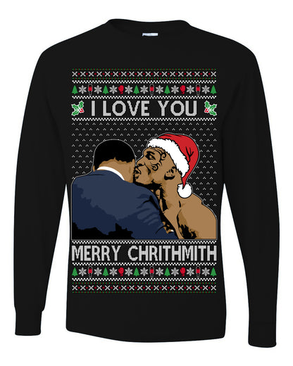 I Love You Merry Chrithmith Funny Mike Tyson Boxing Fight Meme Classic Funny Xmas, Ugly Christmas Sweater Ugly Christmas Mens Long Sleeve Shirt