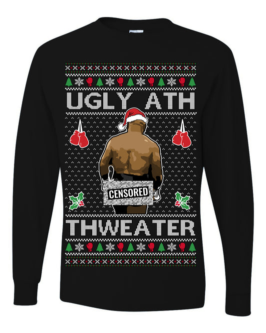 Merry Chrithmith Ugly Ath Thweater Censored, Funny Mike Tyson Viral Kiss My Ass Boxing Fight Meme, Men Women Ugly Christmas Sweater Ugly Christmas Mens Long Sleeve Shirt