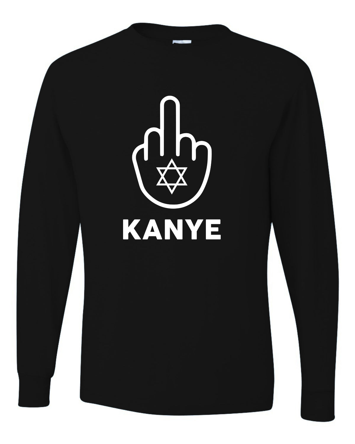 F Kanye Middle Finger Jewish Star Viral Trending Meme, White, Hip Hop Music Pop Culture Mens Long Sleeve Shirt