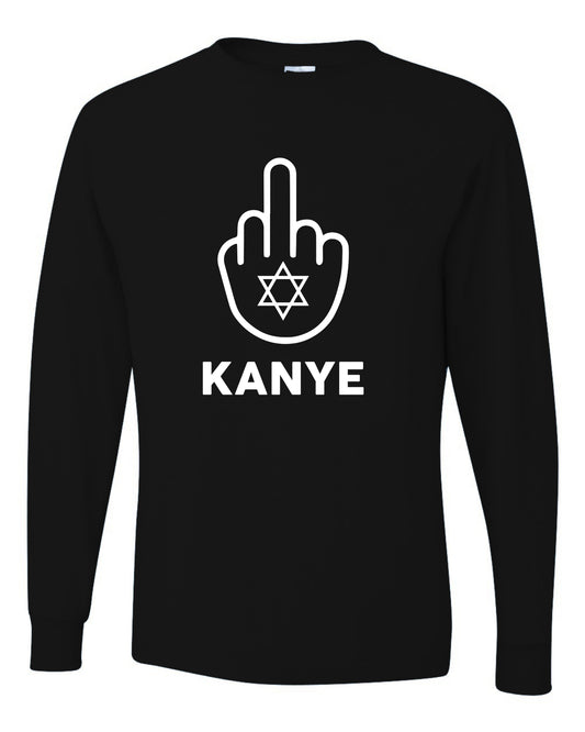 F Kanye Middle Finger Jewish Star Viral Trending Meme, White, Hip Hop Music Pop Culture Mens Long Sleeve Shirt
