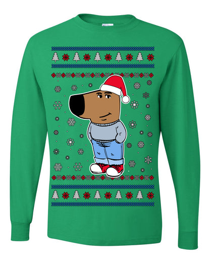 I'm Just a Chill Guy My New Character, Santa Dog Viral Meme Coin CHILLGUY Funny Internet Memes, Ugly Christmas Sweater Ugly Christmas Mens Long Sleeve Shirt