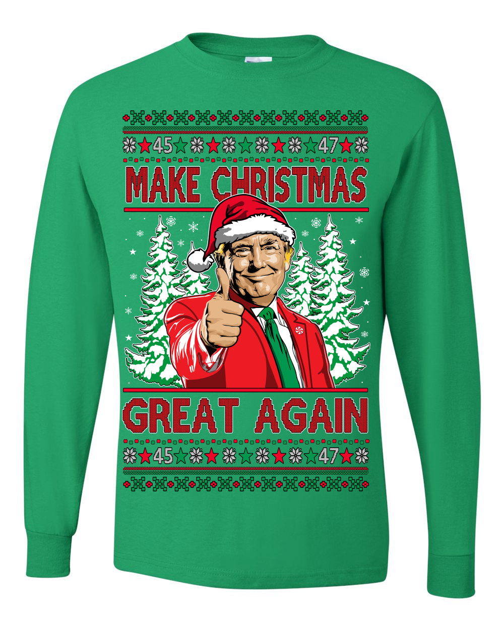 Make Christmas Great Again, Santa Claus Donald Trump, JD Vance 2024 Election Funny Political Conservative Republican Men Women Ugly Christmas Sweater Ugly Christmas Mens Long Sleeve Shirt