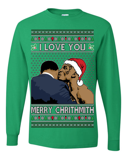 I Love You Merry Chrithmith Funny Mike Tyson Boxing Fight Meme Classic Funny Xmas, Ugly Christmas Sweater Ugly Christmas Mens Long Sleeve Shirt