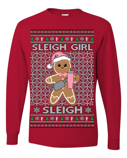 Sleigh Girl Sleigh Funny Trendy Pop Girly Sling Bag Coffee Cup Ugly Christmas Sweater Ugly Christmas Mens Long Sleeve Shirt