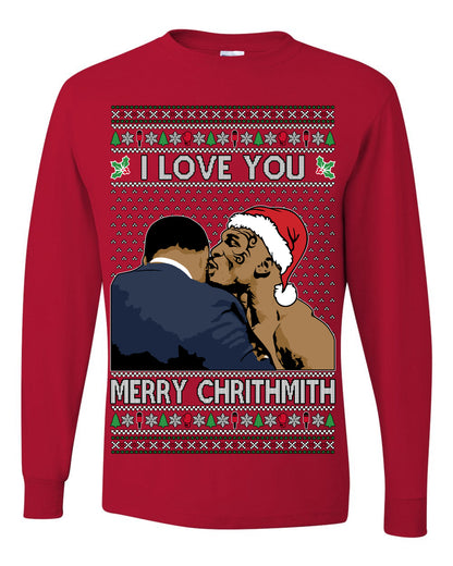 I Love You Merry Chrithmith Funny Mike Tyson Boxing Fight Meme Classic Funny Xmas, Ugly Christmas Sweater Ugly Christmas Mens Long Sleeve Shirt