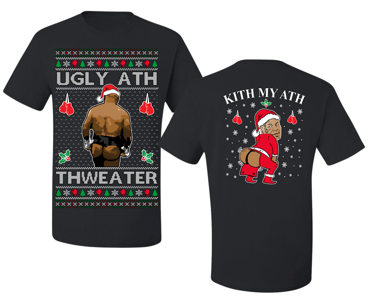 Ugly Ath Sweater Merry Chrithmith, Mike Tyson Viral Ugly Boxing Fight Meme Men Women Funny Ugly Christmas Sweater Front and Back