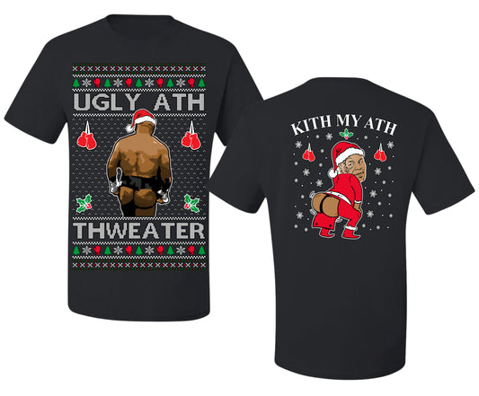 Ugly Ath Sweater Merry Chrithmith, Mike Tyson Viral Ugly Boxing Fight Meme Men Women Funny Ugly Christmas Sweater Front and Back