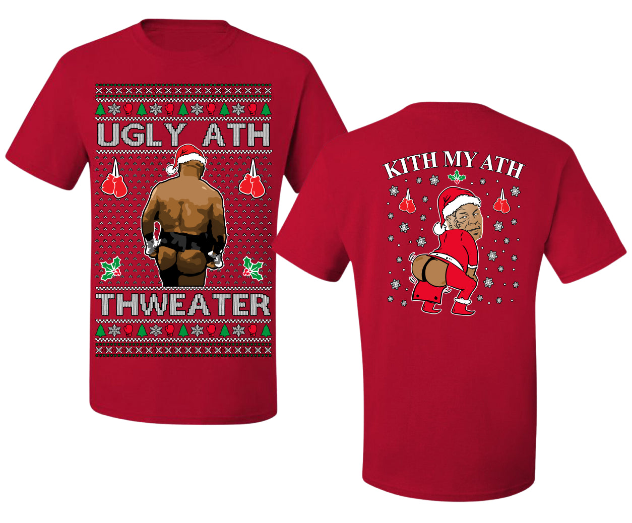 Ugly Ath Sweater Merry Chrithmith, Mike Tyson Viral Ugly Boxing Fight Meme Men Women Funny Ugly Christmas Sweater Front and Back