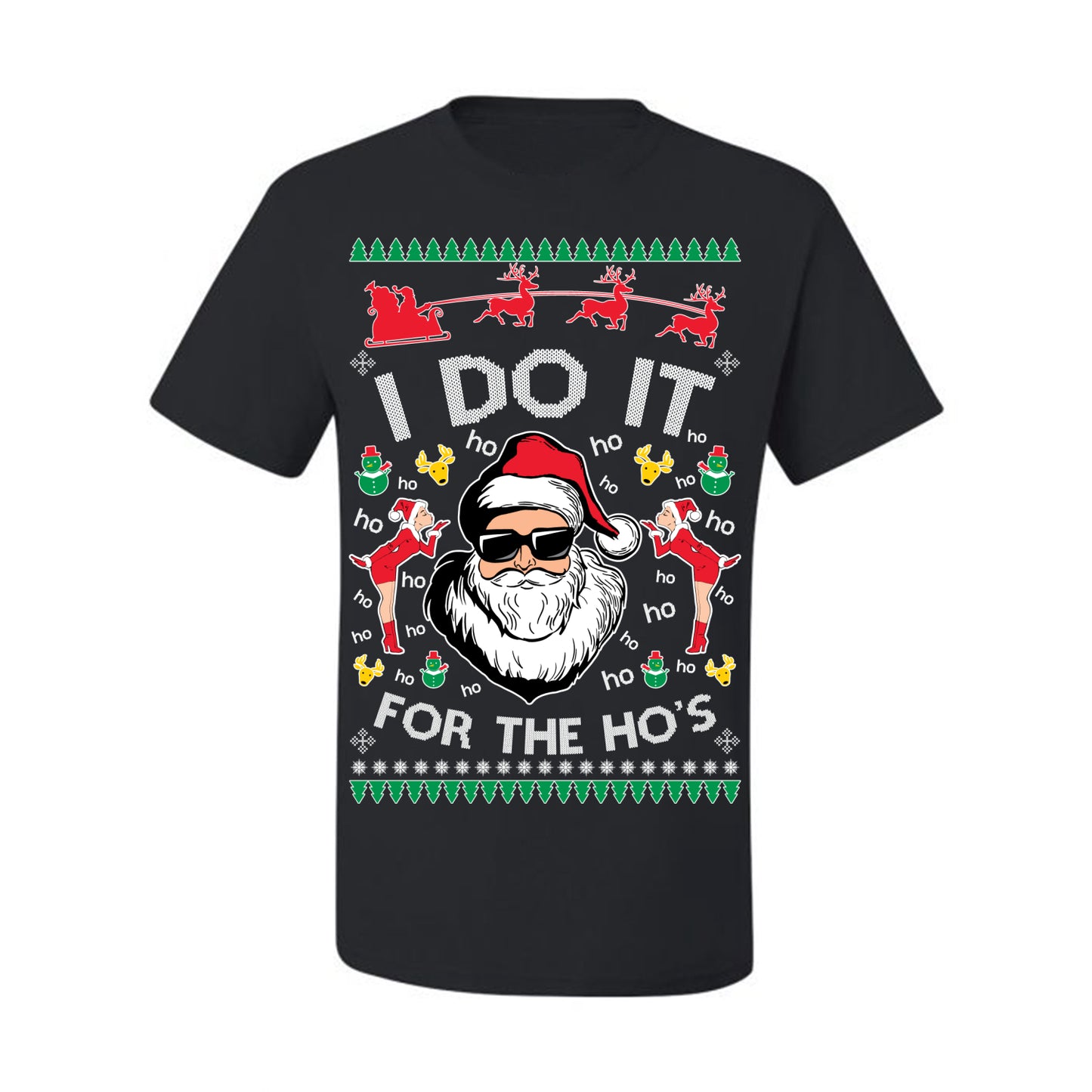 I Do It for the Hos Funny Santa Claus, Xmas Winter Holiday Classic Elves Presents Ugly Christmas Sweater Ugly Christmas Men's T-Shirt