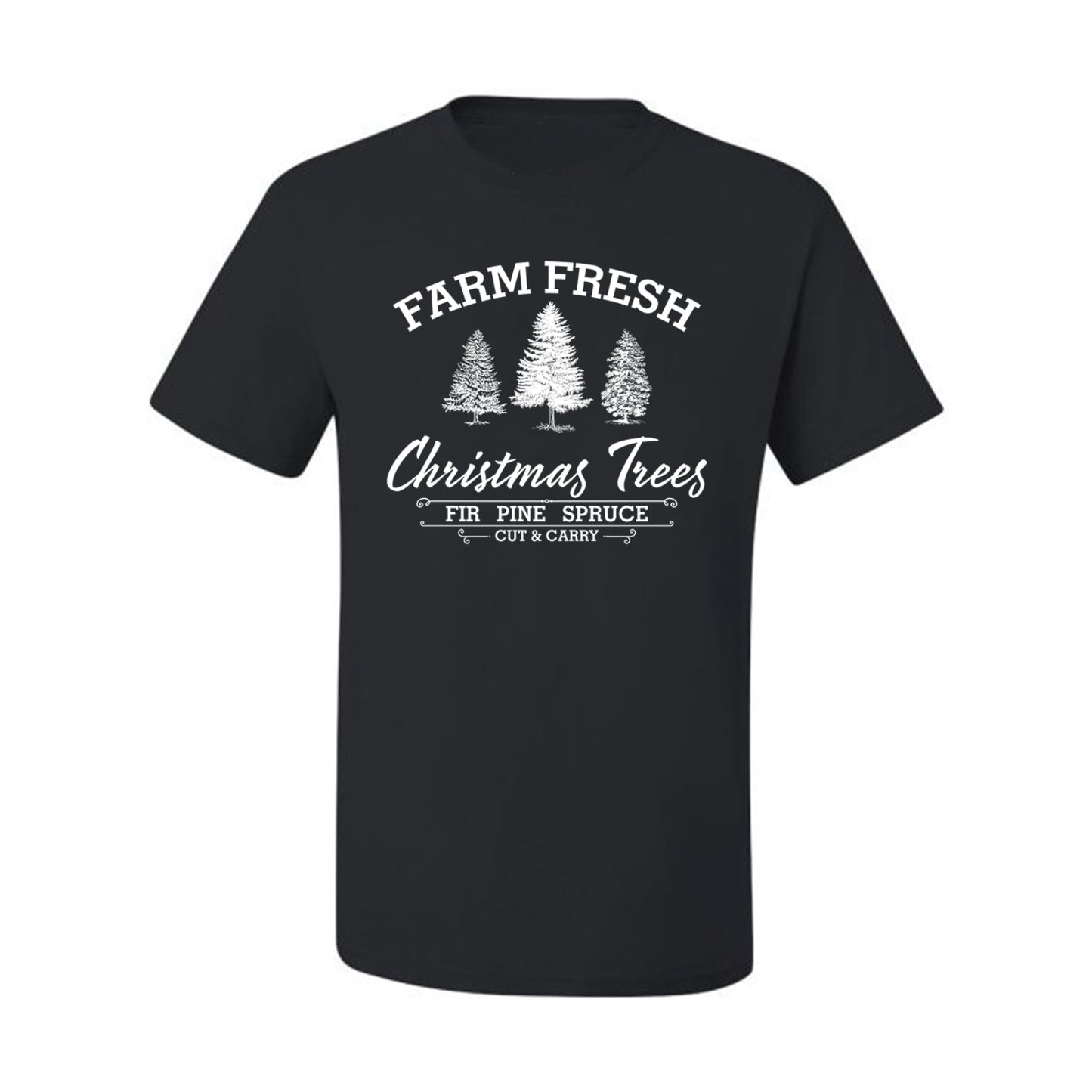 Farm Fresh Christmas Trees Classic White Design | Fir Pine Sprice, Cut and Carry, Classic Vintage Winter Holiday Tree Logo Ugly Christmas Men's T-Shirt