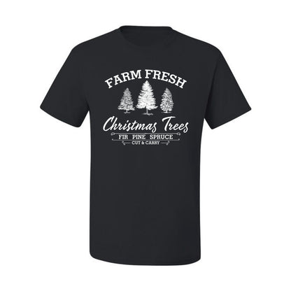 Farm Fresh Christmas Trees Classic White Design | Fir Pine Sprice, Cut and Carry, Classic Vintage Winter Holiday Tree Logo Ugly Christmas Men's T-Shirt