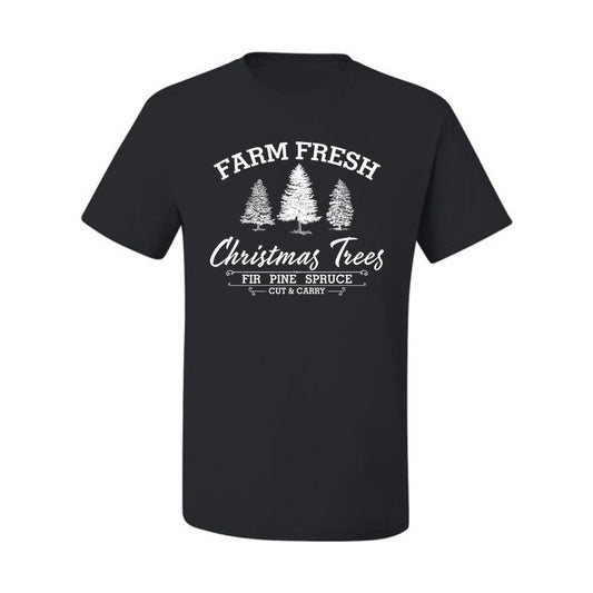 Farm Fresh Christmas Trees Classic White Design | Fir Pine Sprice, Cut and Carry, Classic Vintage Winter Holiday Tree Logo Ugly Christmas Men's T-Shirt
