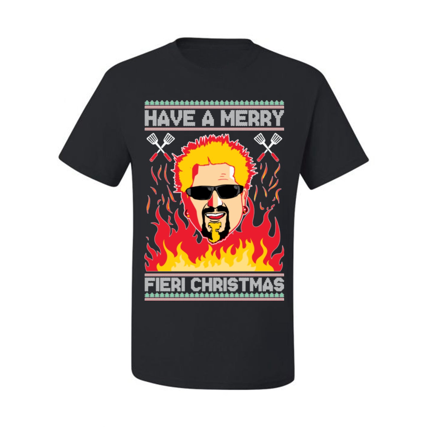 Have a Merry Fieri Christmas, Viral Grocery Games Meme, Flavor Fire Tequila TV Chef Ugly Christmas Sweater Ugly Christmas Men's T-Shirt