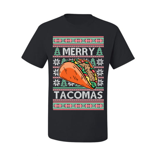 Merry Tacomas, Funny Xmas Al Pastor Barbacoa Chicken Pork Beef Carnitas Pollo Taco Guac, Spanish Mexican Food Ugly Christmas Sweater Ugly Christmas Men's T-Shirt