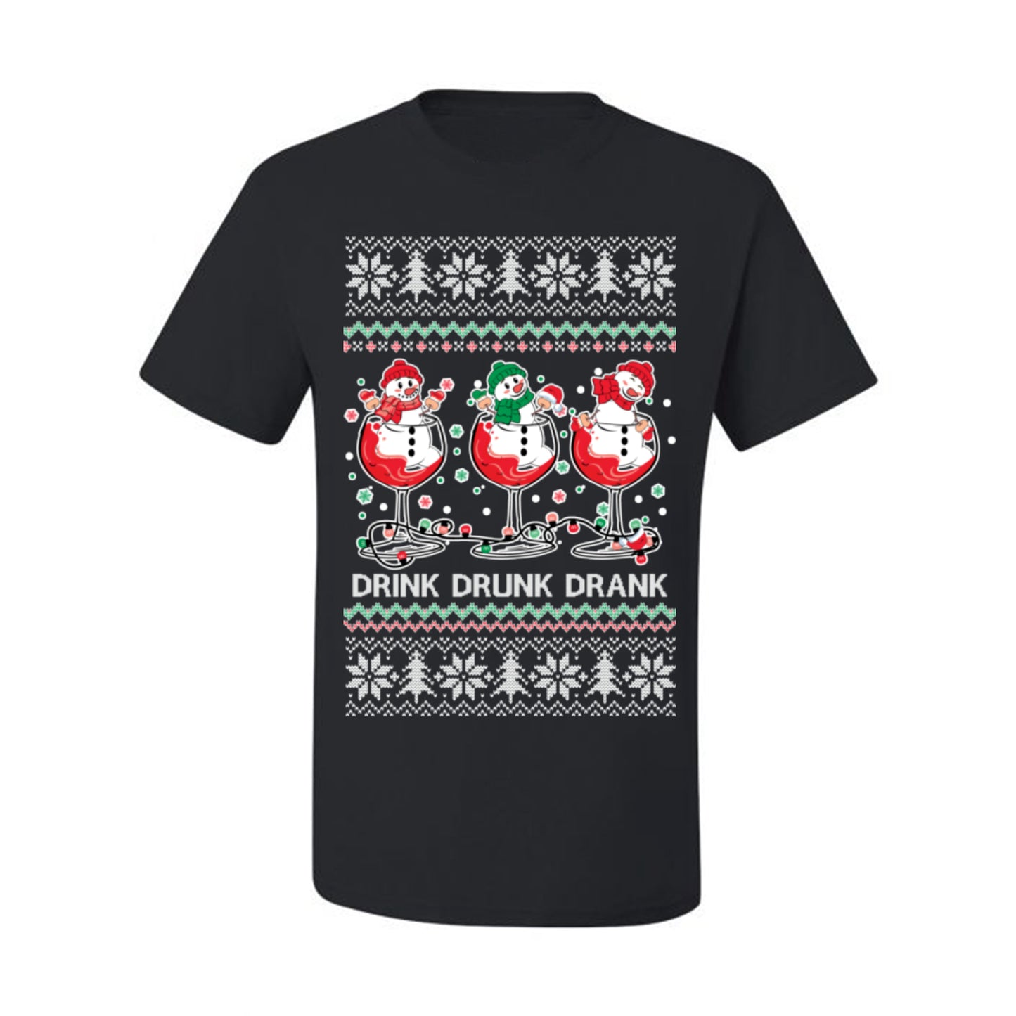Drink Drank Drunk Funny Snowman, Funny Cocktail Wine Beer Alcohol Candy Cane Mixed Drinks Bar Crawl, Ugly Christmas Sweater Ugly Christmas Men's T-Shirt