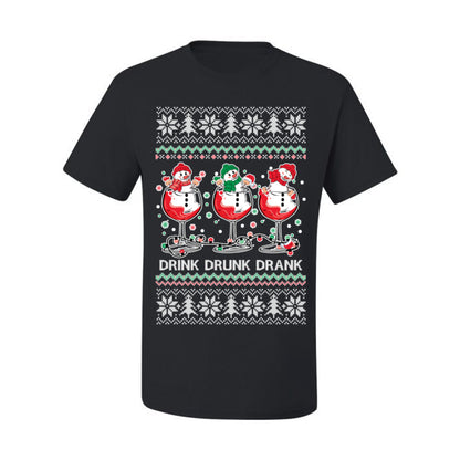 Drink Drank Drunk Funny Snowman, Funny Cocktail Wine Beer Alcohol Candy Cane Mixed Drinks Bar Crawl, Ugly Christmas Sweater Ugly Christmas Men's T-Shirt